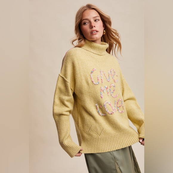Sweaters - #118 New! “ Give Me Love” Oversized Embroidered Turtleneck Sweater